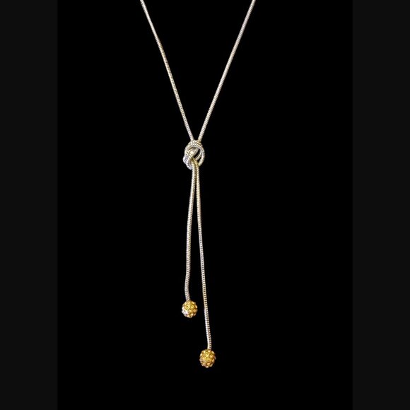 Banana Republic Two Tone Ball Dangle Knotted Y Necklace 31" Long - Picture 5 of 12